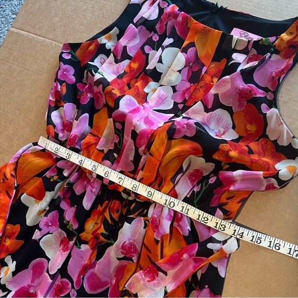 Eliza J. Hibiscus orchids print sleeveless chiffon maxi dress, fully lined, sz 6 - Picture 9 of 14